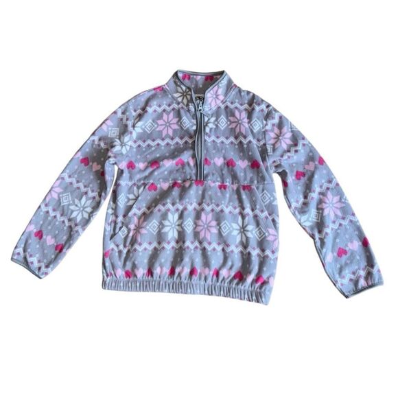 Athletic Works Girls Half Zip Pullover Sweatshirt Grey Hearts - Size Large - Picture 5 of 9